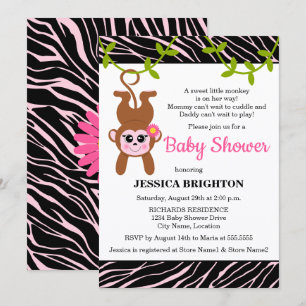Baby Shower för Zebra ränder för Cute Monkey Inbjudningar