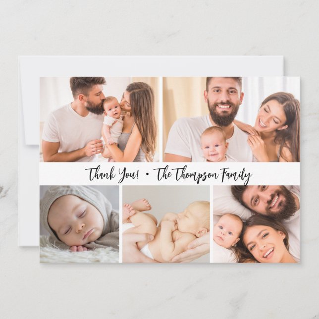 Baby Shower Foto Collage Handstilsmanus Tack Kort (Framsida)