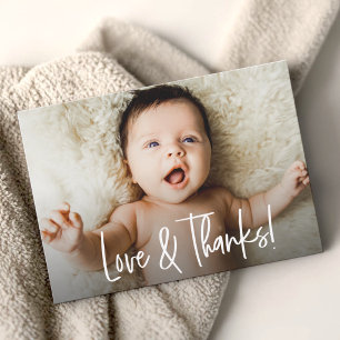 Baby shower foto Kärlek och Tacksamhet handskrift Tack Kort