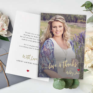 Baby shower foto modern kärlek och tack skript kort