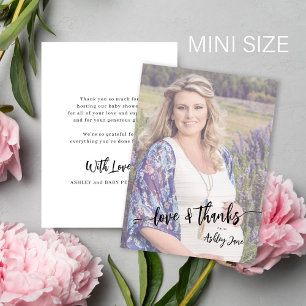Baby shower foto modern script tack anteckningskort