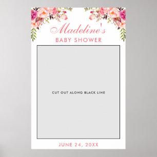 Baby Shower Fotoautomat Rekvisita Rosa Blommig Poster