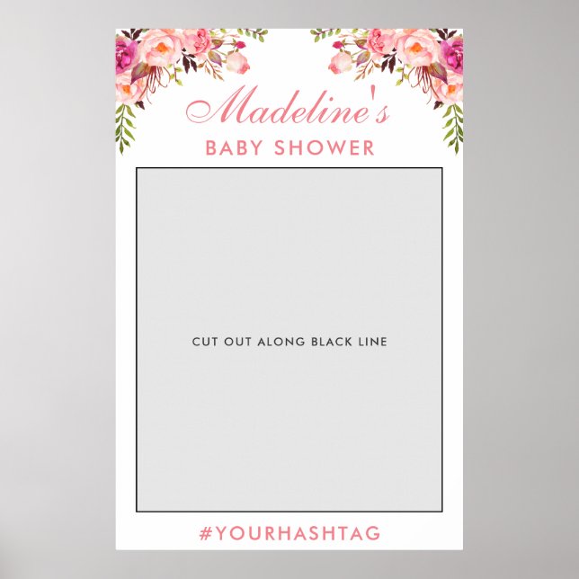 Baby Shower Fotoautomat Rekvisita | Rosa Blush Blo Poster (Framsidan)