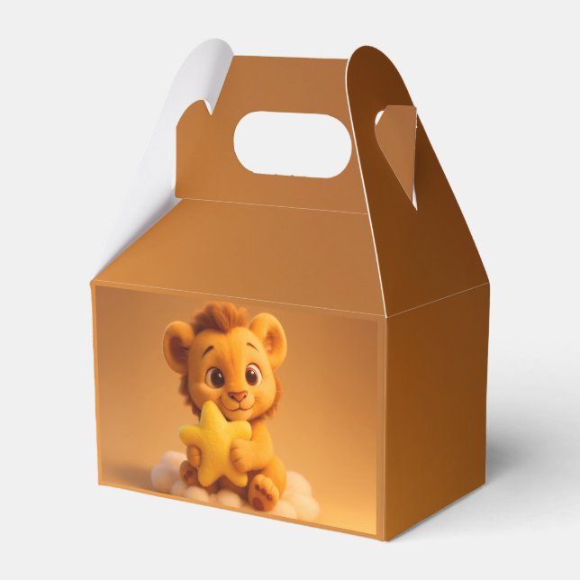 Baby Shower Gable Favor Box – Little Lion & Star Presentaskar (Framsidan Sidan)