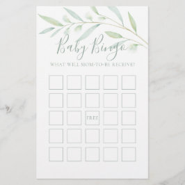 Baby Shower Game Baby Bingo Greenery Watercolor