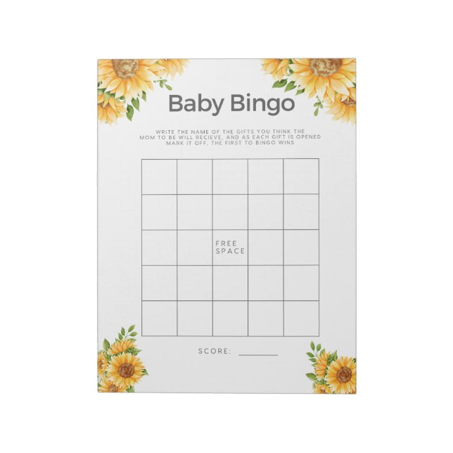 Baby Shower Game Baby Bingo Gult Solblommor Anteckningsblock (Roterad)