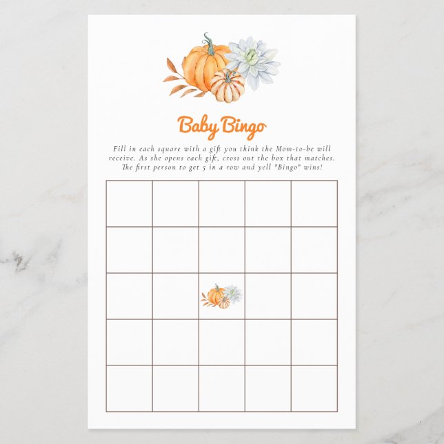  Baby Shower Game Bingo Little Pumpkin Fall Cute Flygblad (Framsidan)