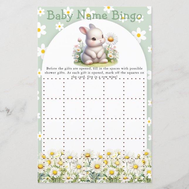 Baby Shower Game Bunny Gender Neutral Baby Bingo (Framsida)