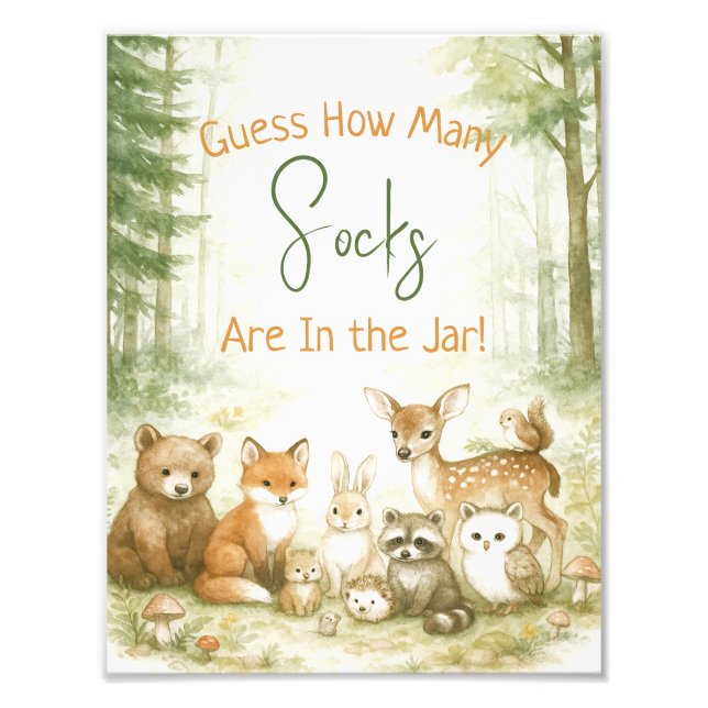 Baby Shower Game Cute Woodland Baby Animals Fototryck (Framsidan)