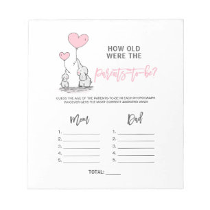 BABY SHOWER GAME Elephant - How old Parents Photo Anteckningsblock