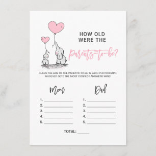 BABY SHOWER GAME Elephant - How old Parents Photo Tilläggskort