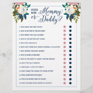 Baby Shower Game Game Gissa vem Mamma eller pappa