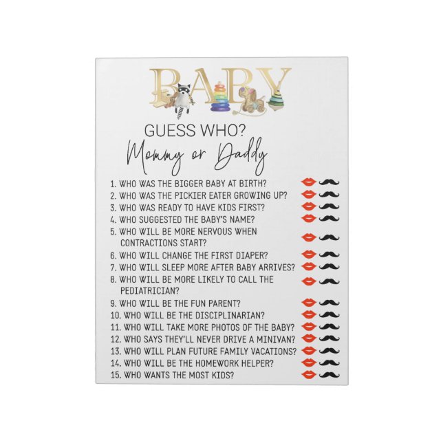 Baby Shower Game gissar vem Leksaker Guld  Anteckningsblock (Roterad)