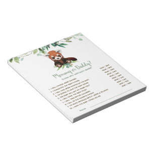 Baby Shower Game gissar vem Red Panda Bear Anteckningsblock
