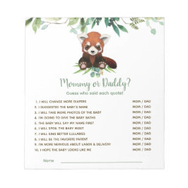Baby Shower Game gissar vem Red Panda Bear Anteckningsblock