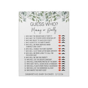 Baby Shower Game gissar vem som Lämnar Foliage Anteckningsblock