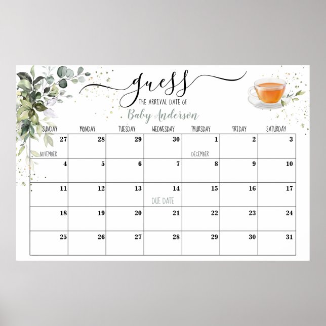 Baby Shower Game Guess Due Date Calendar Poster (Framsidan)