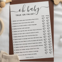 Baby Shower Game True eller False Trivia med svar