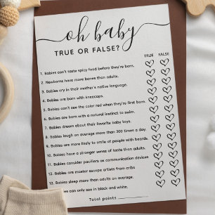 Baby Shower Game True eller False Trivia med svar Inbjudningar