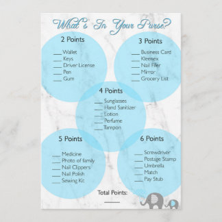 Baby Shower Game "What's in you purse?" Inbjudningar