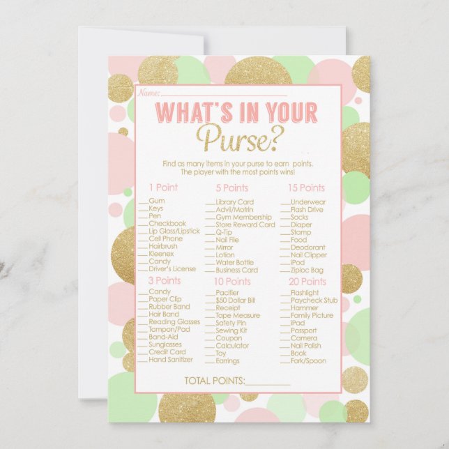 Baby Shower Game What's in your Purse Inbjudningar (Framsida)