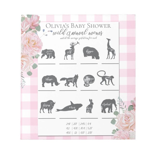 Baby Shower Games Rosa ros Gingham Anteckningsblock (Framsida)