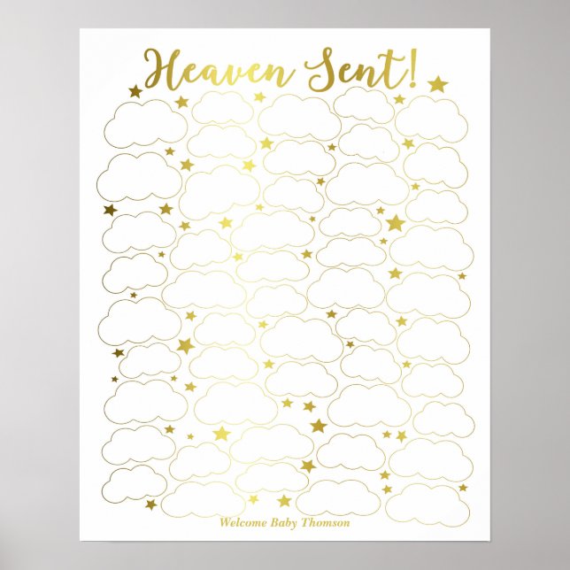 Baby Shower Gästbok Poster - Himmelskickad (Framsidan)