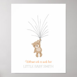Baby shower gästbok Teddybjörn orange Poster