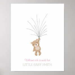 Baby shower gästbok Teddybjörn rosa Poster