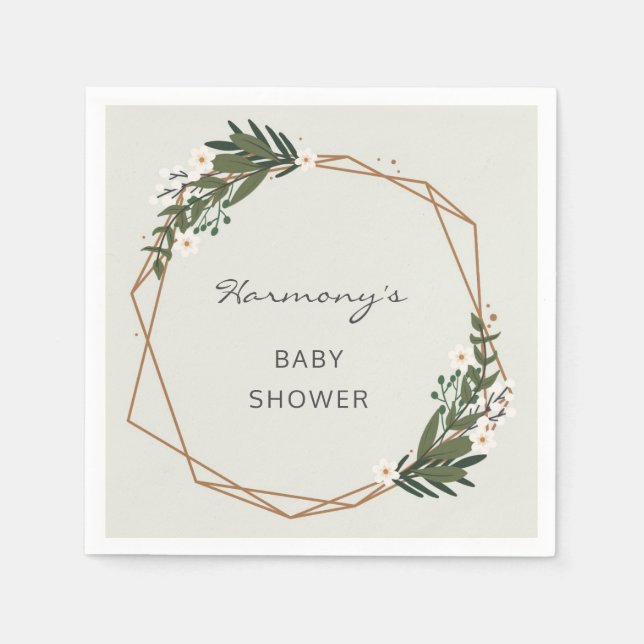 Baby Shower Gender Neutral Boho Geometric Greenery Pappersservett (Framsidan)