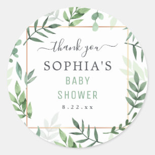 Baby Shower Gender Neutral Botanial Watercolor Runt Klistermärke