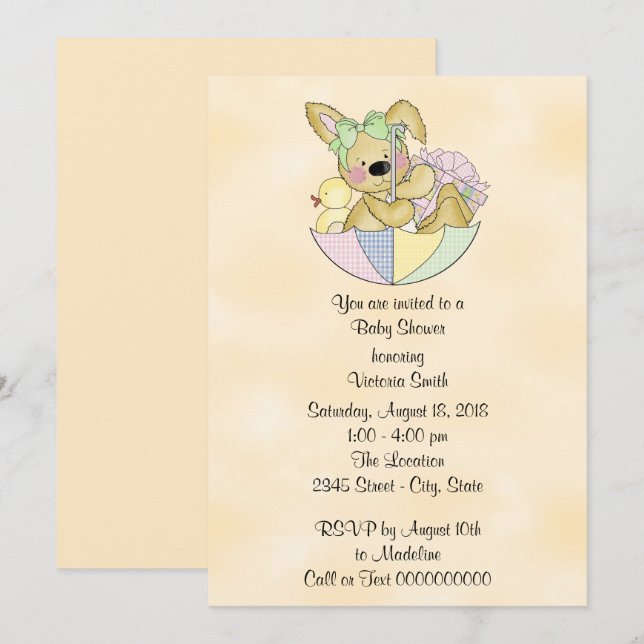 Baby Shower Gender Neutral Bunny Inbjudningar (Fram/baksida)