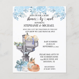 Baby Shower Genom Posten Vattenfärg Rävar Blå Inbj Flygblad