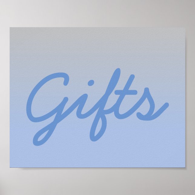 Baby Shower Gift Bord Poster Ombre Blue Silver (Framsidan)
