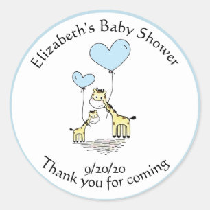 Baby Shower Giraffe Blå Ballong Tack Förmån Runt Klistermärke