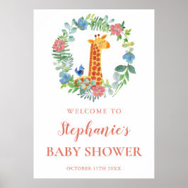 Baby Shower Giraffe & Blommigt WAN Baby Shower Poster