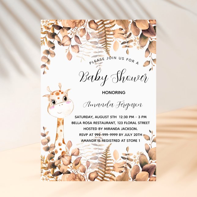 Baby Shower giraffe eucalyptus woodland jungle Inbjudan Vykort (Skapare uppladdad)