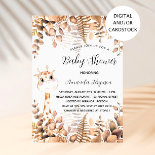 Baby Shower giraffe eucalyptus woodland jungle Inbjudningar