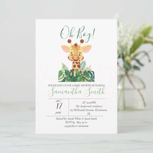 Baby Shower Giraffe Jungle Watercolor Inbjudningar (Stående Fram)