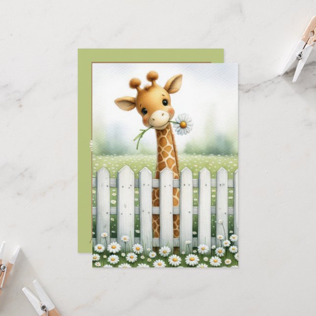 Baby Shower Giraffe med Daisy Inbjudningar (Fram/Back In Situ)