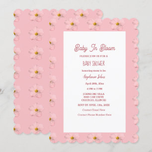 Baby Shower Girl Baby in Bloom Blommönster Rosa Inbjudningar