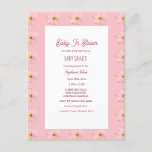 Baby Shower Girl Baby in Bloom Blommönster Rosa Vykort