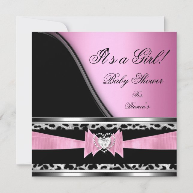 Baby Shower Girl Baby Rosa Black Leopard Inbjudningar (Framsida)