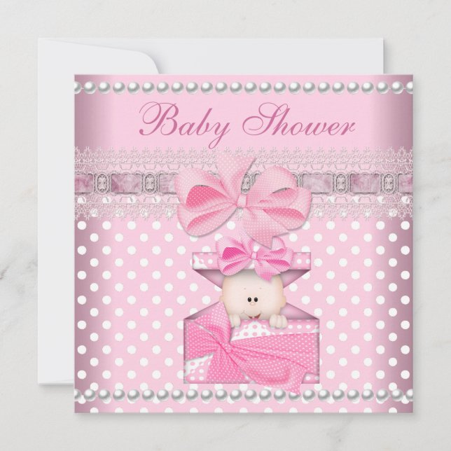 Baby Shower Girl Baby Rosa Gift Spot Pearl Snöre Inbjudningar (Framsida)