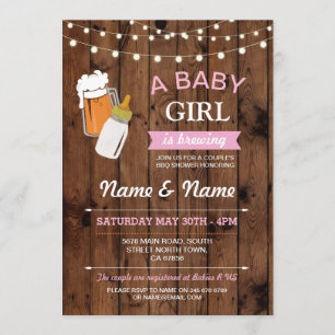 Baby Shower Girl Brewing Beer Rosa Wood BBQ Inbjud Inbjudningar