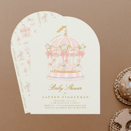 Baby Shower Girl Carousel Fairytale Bows Sage Arch Inbjudningar