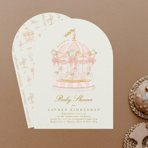 Baby Shower Girl Carousel Fairytale Bows Sage Arch Inbjudningar