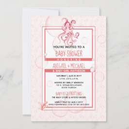 Baby Shower Girl Coral & Rosa Watercolor Octopus Inbjudningar