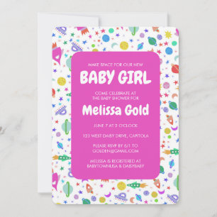 BABY SHOWER GIRL Cute Space Rockets Mönster ANPASS Inbjudningar