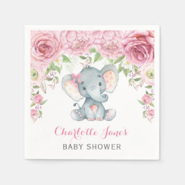Baby Shower Girl Elephant Pappersservett Rosa Blom